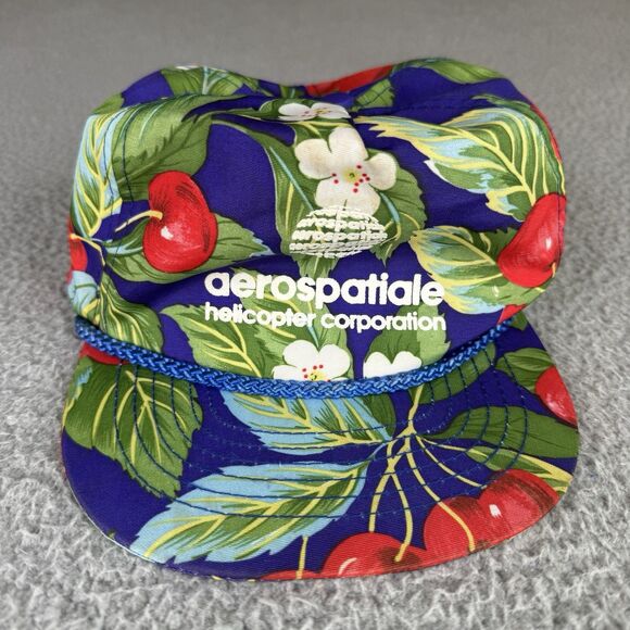 Vintage Aerospatiale Helicopter Hat Cap Snap Back Hawaiian Floral San Sun 80s - Picture 1 of 11